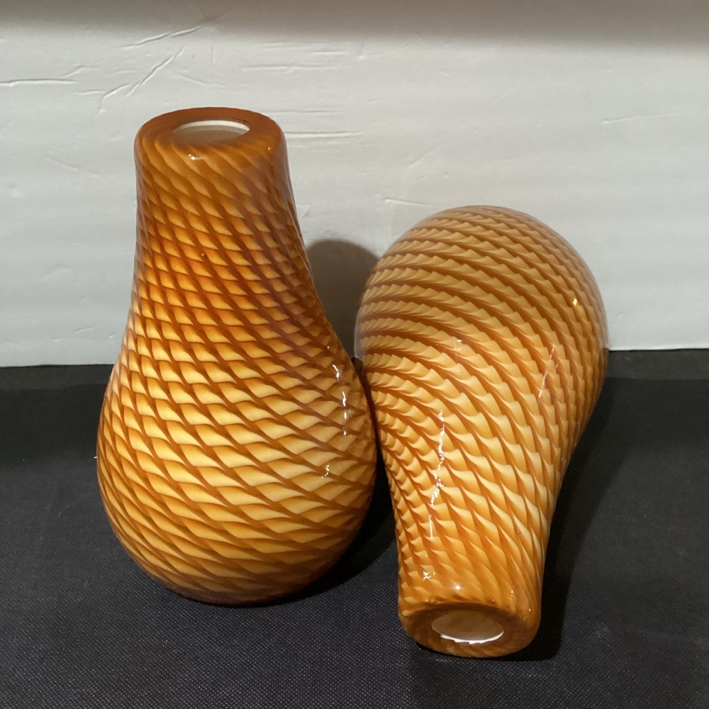 2 Vintage Murano Hand Blown Art Glass Swirl Pendant Light Lamp Shade